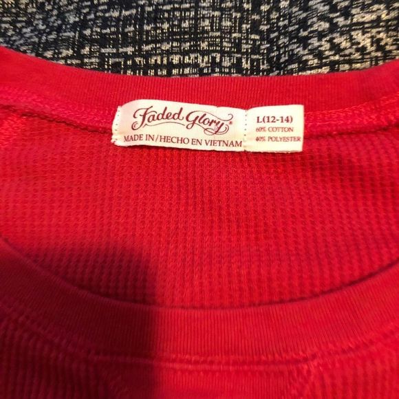 SALE 2for$15 Faded Glory Red Waffle Long Sleeve Thermal Henley​ - Picture 2 of 7